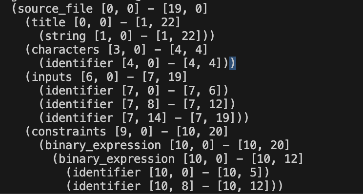 View in a terminal of a parse tree
